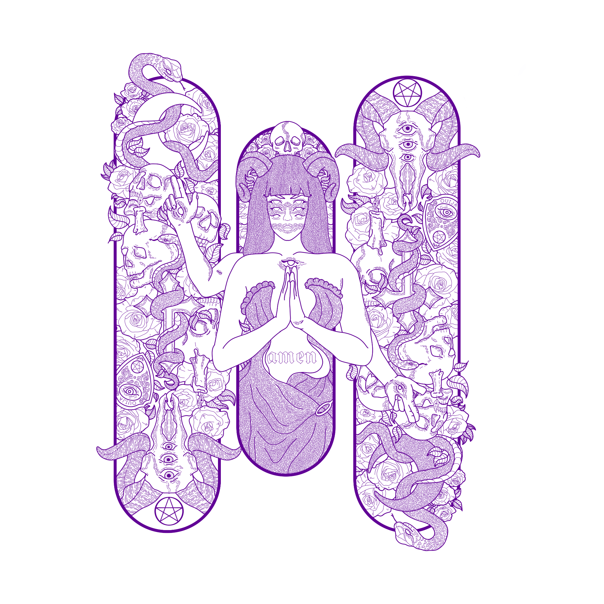 AMEN · Duotono violeta y celeste
